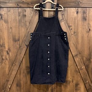 Black Denim Overall Dress with Button Front